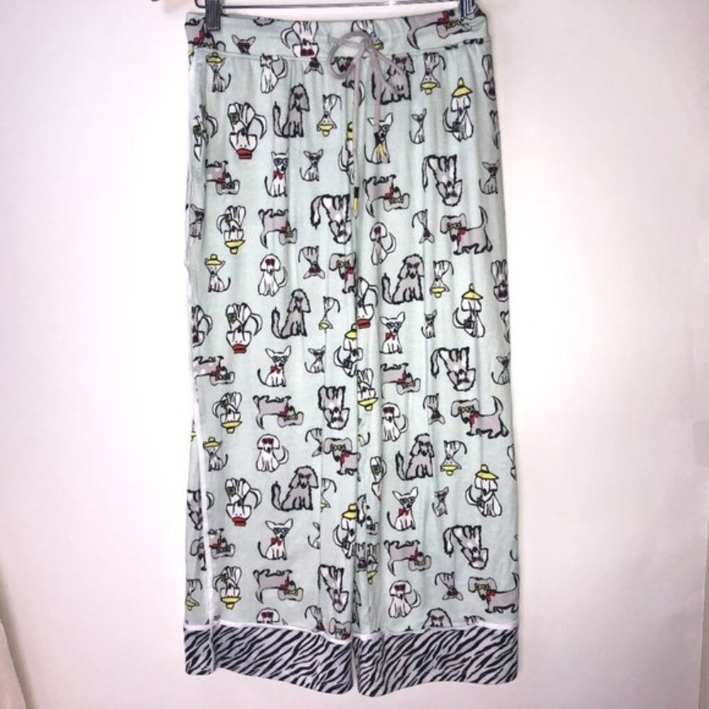 Cuddl Duds Pajama Pants Light Green with Dogs Small